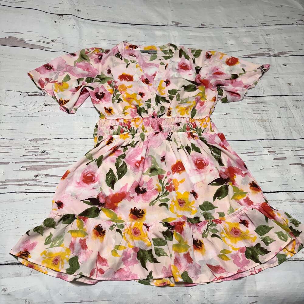 Absolutely Famous Pink and Green Floral Ruffled Midi Sundress - Picture 1 of 8